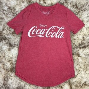 Enjoy Coca Cola Shirt Size XS, Red V-Neck Soft Women’s Top Curved Hemline